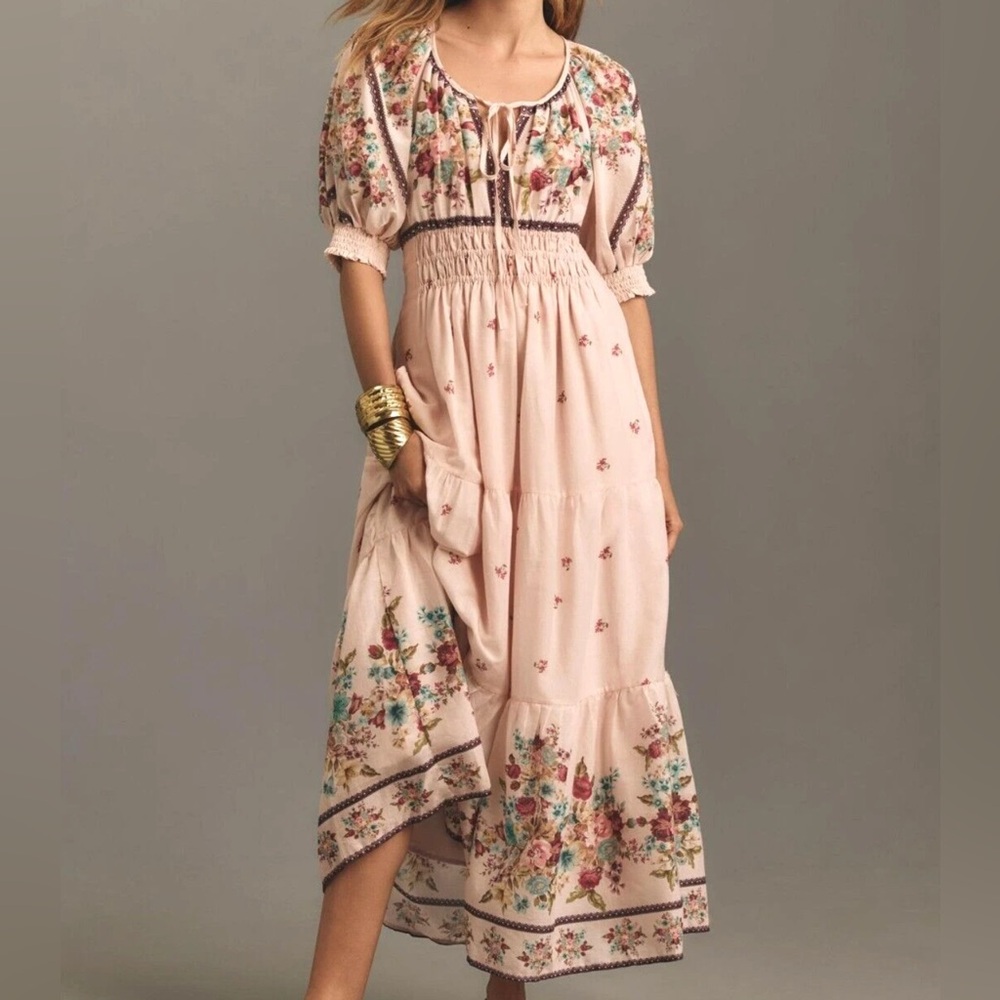 Somerset Puff-Sleeve Maxi Dress Anthropologie floral cottage boho Floral 3X NEW